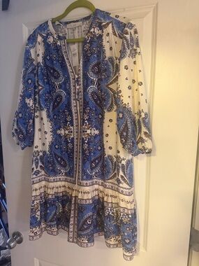 LOFT Blue & White Paisley Button-Front Tunic